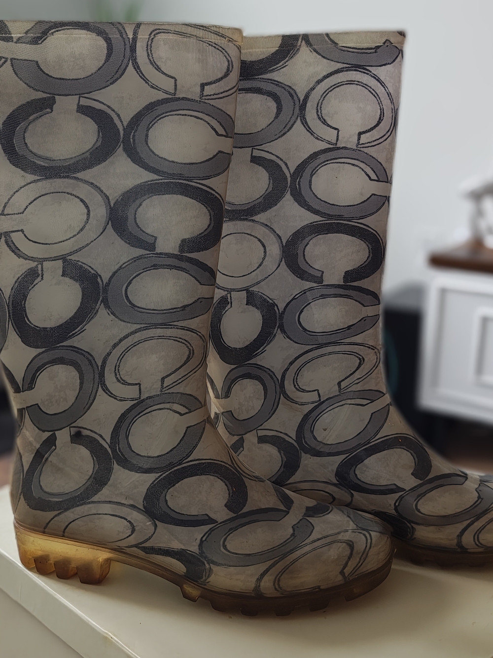 Coach Beige Signature Logo Rain Boots